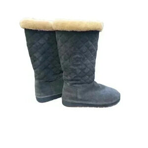- - Michael Kors Navy Quilted Suede Boots, Size 7M, Pre-Owned
